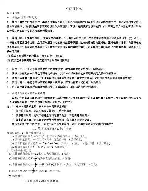 空间几何体经典复习