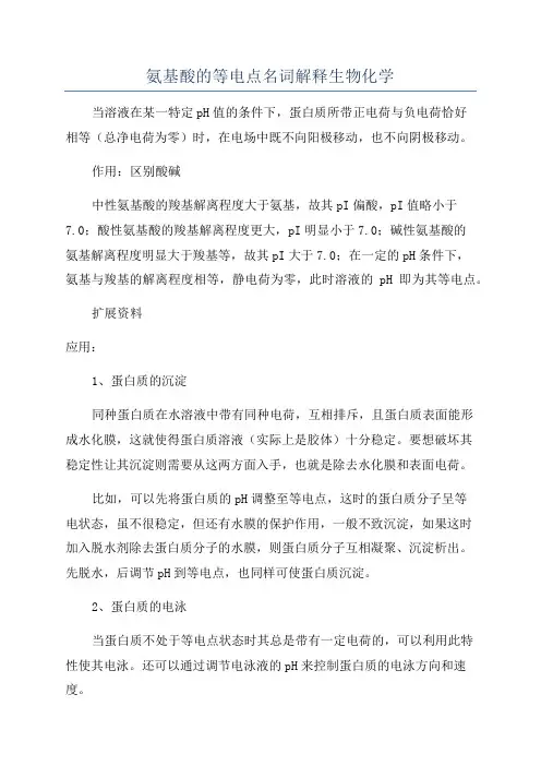 氨基酸的等电点名词解释生物化学