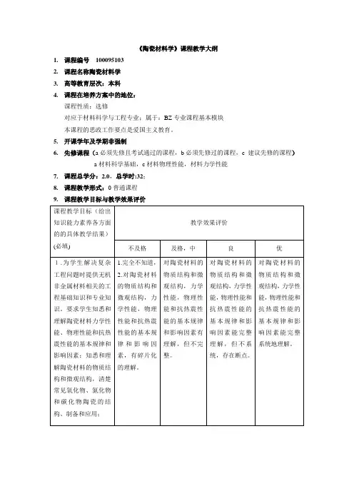 《陶瓷材料学》课程教学大纲