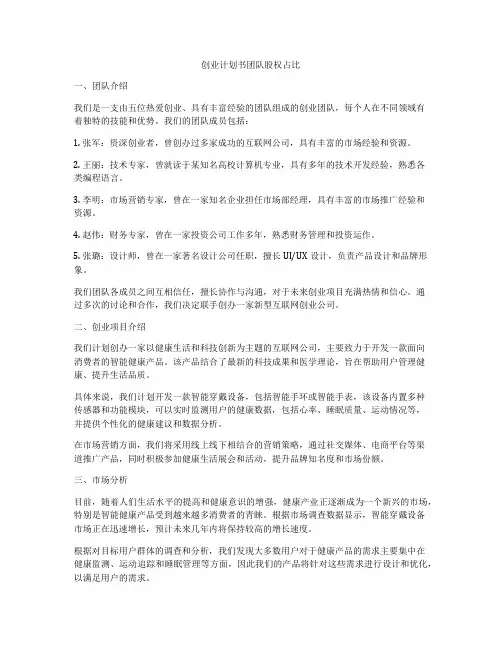 创业计划书团队股权占比