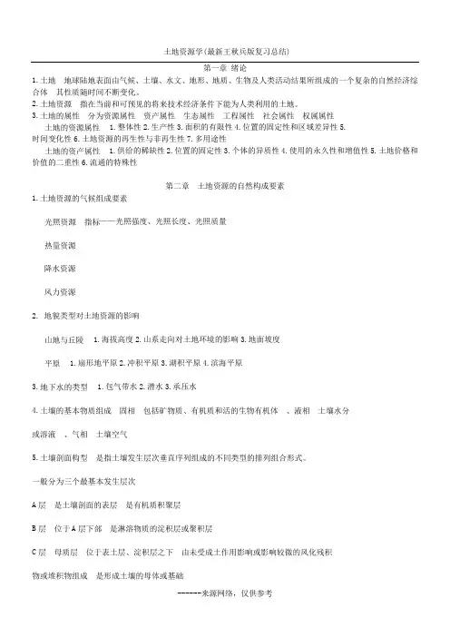 土地资源学(最新王秋兵版复习总结)