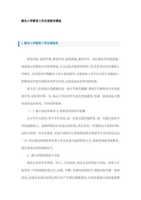 新生入学教育工作自查报告精选