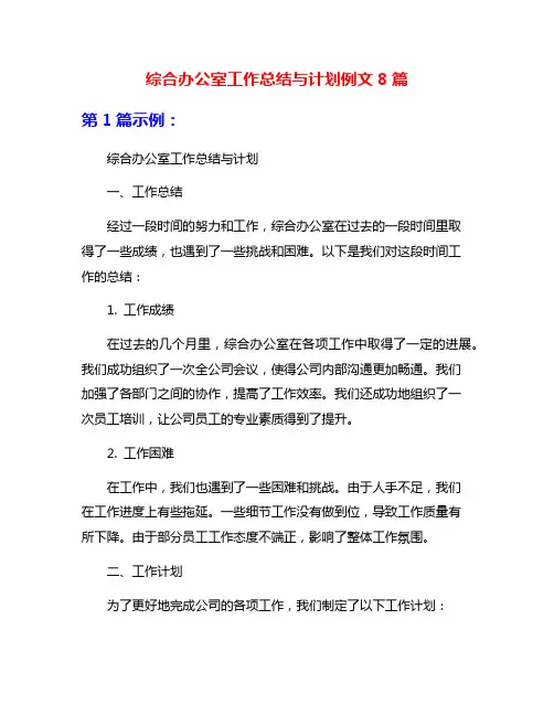 综合办公室工作总结与计划例文8篇