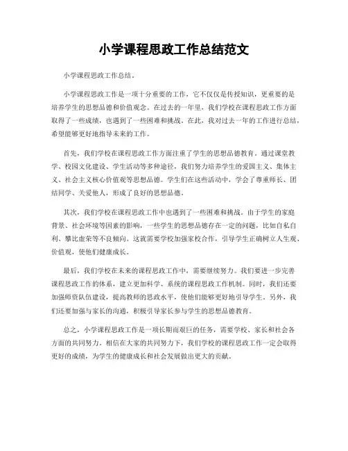 小学课程思政工作总结范文