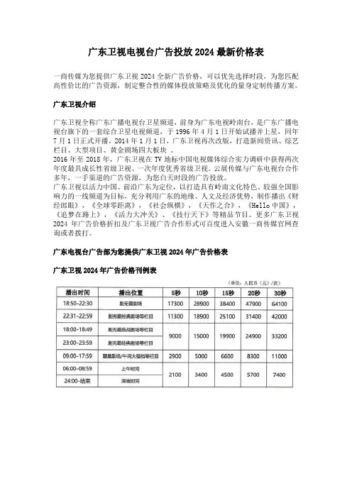 广东卫视电视台广告投放2024最新价格表