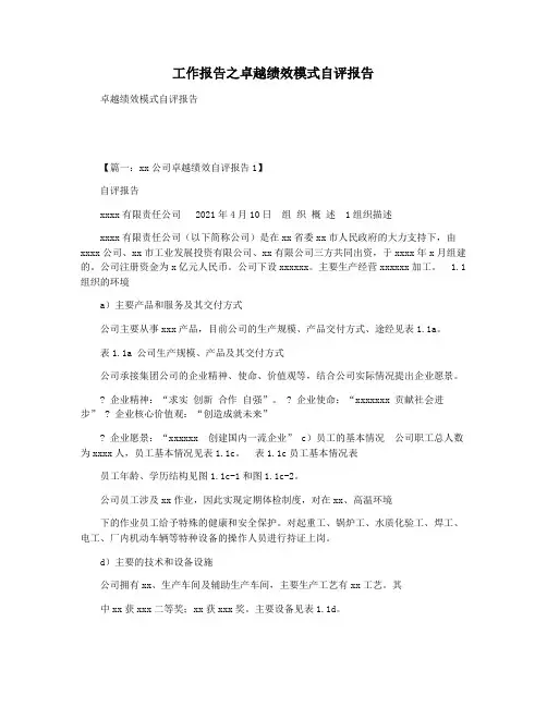 工作报告之卓越绩效模式自评报告