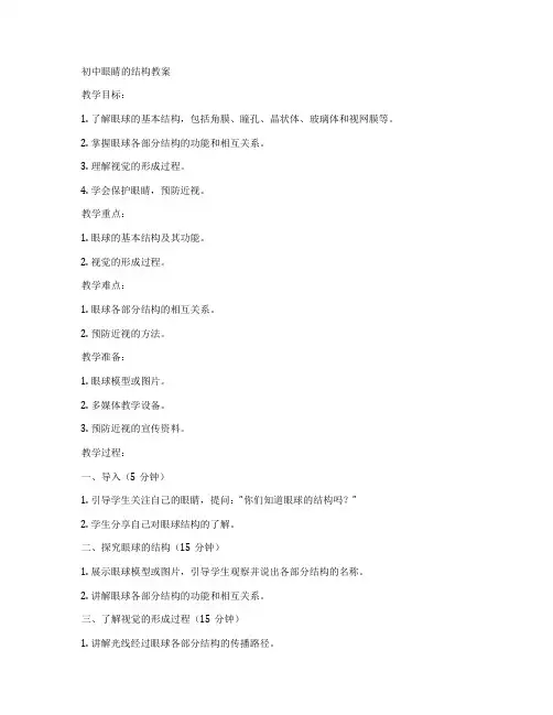 初中眼睛的结构教案