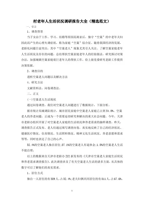 村老年人生活状况调研报告大全(精选范文)