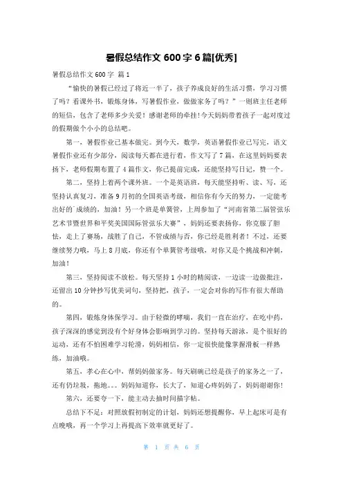 暑假总结作文600字6篇[优秀]