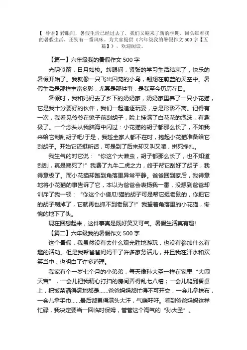 六年级我的暑假作文500字【五篇】