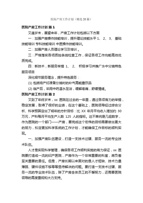 医院产房工作计划（精选20篇）