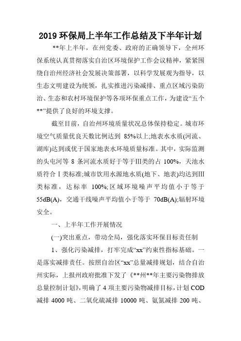 2019环保局上半年工作总结及下半年计划.doc