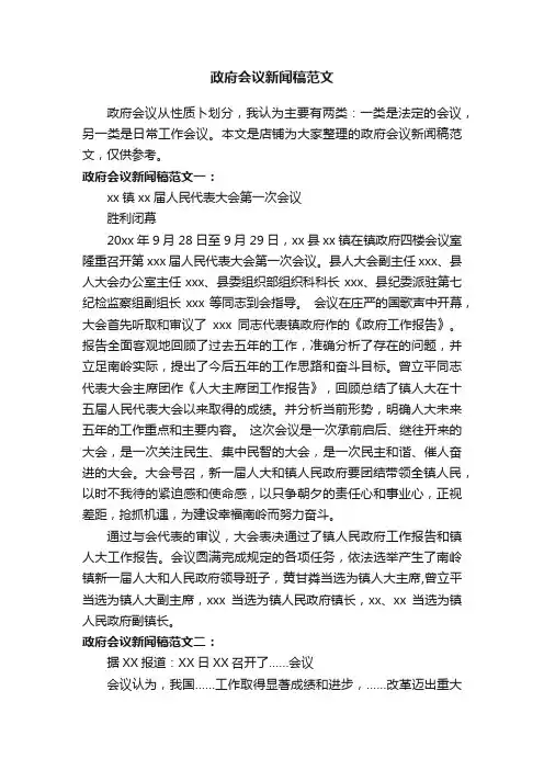 政府会议新闻稿范文