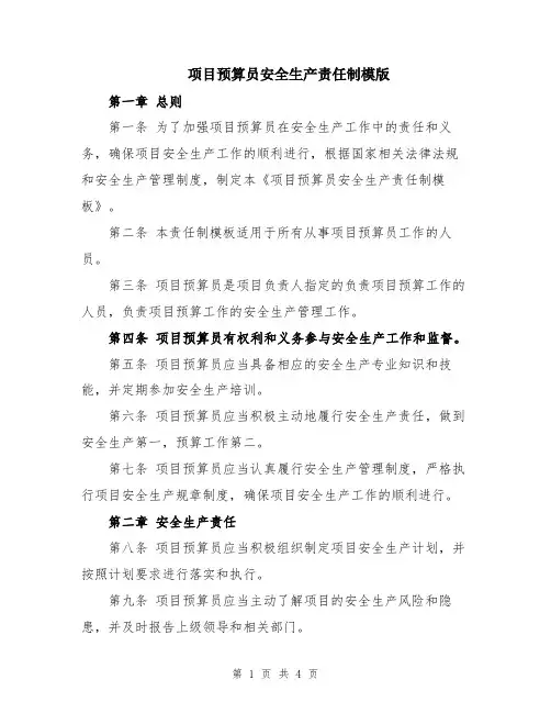 项目预算员安全生产责任制模版