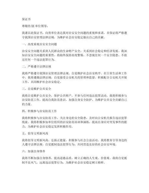 治安安全问题保证书