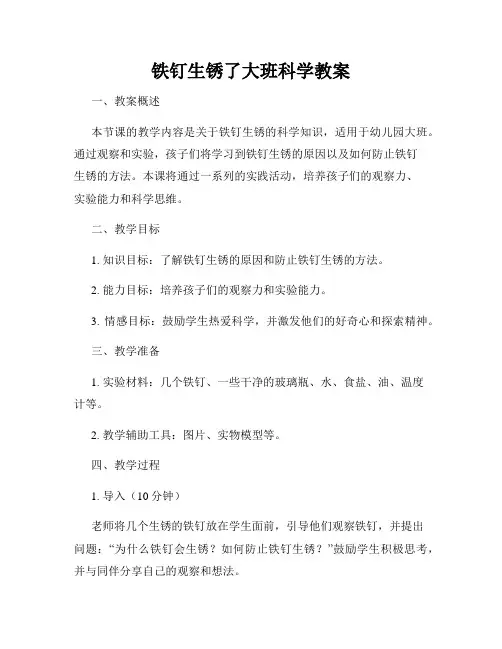 铁钉生锈了大班科学教案