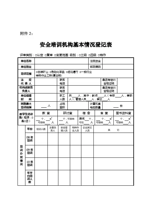 安全培训机构基本情况登记表