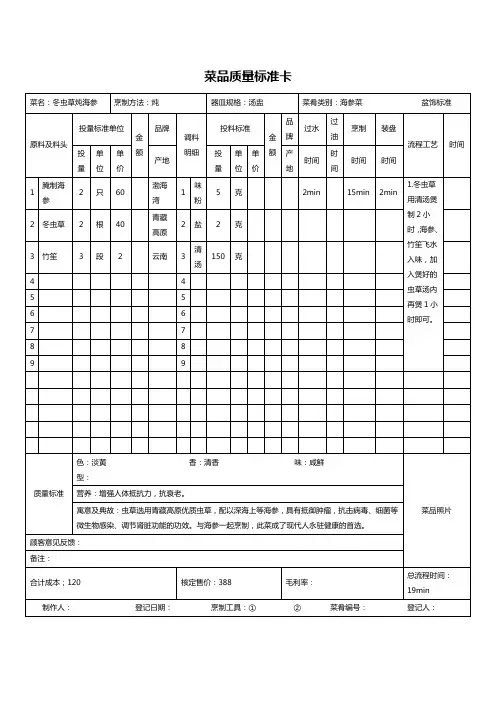 菜品质量标准卡