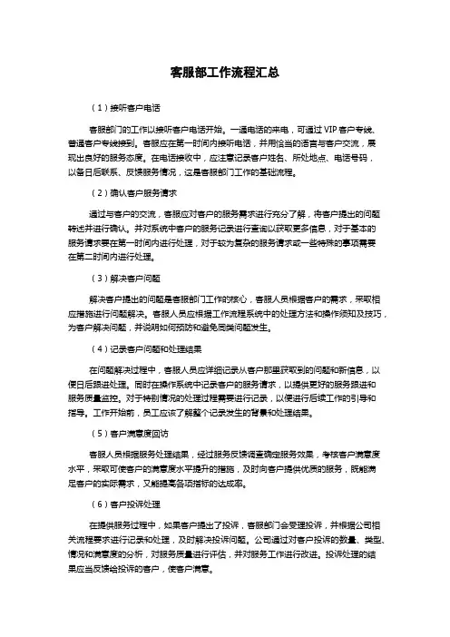 客服部工作流程汇总