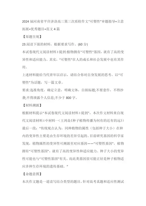 2024届高考语文写作指导：“可塑性”审题指导