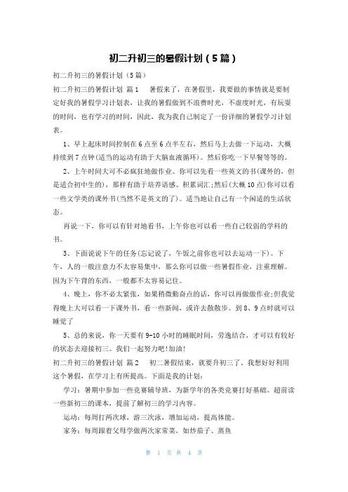 初二升初三的暑假计划(5篇)