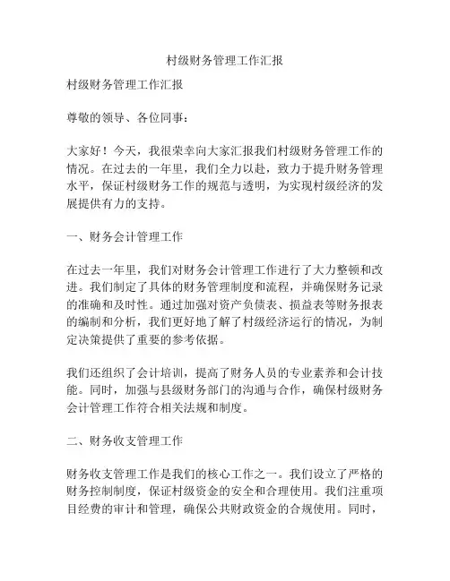 村级财务管理工作汇报