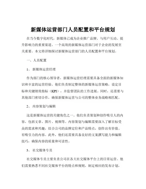 新媒体运营部门人员配置和平台规划