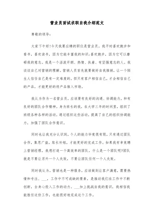 营业员面试求职自我介绍范文（2篇）