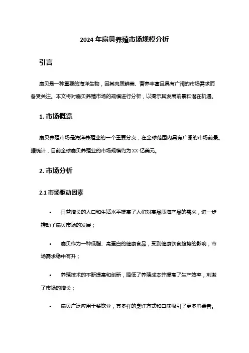 2024年扇贝养殖市场规模分析