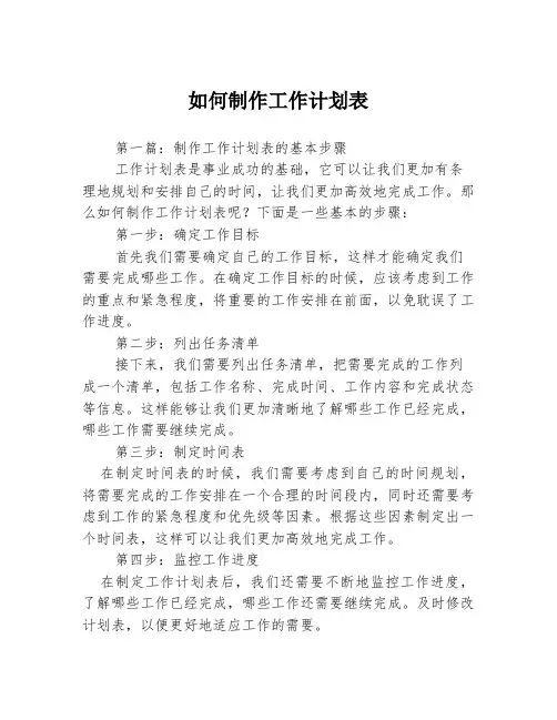如何制作工作计划表3篇