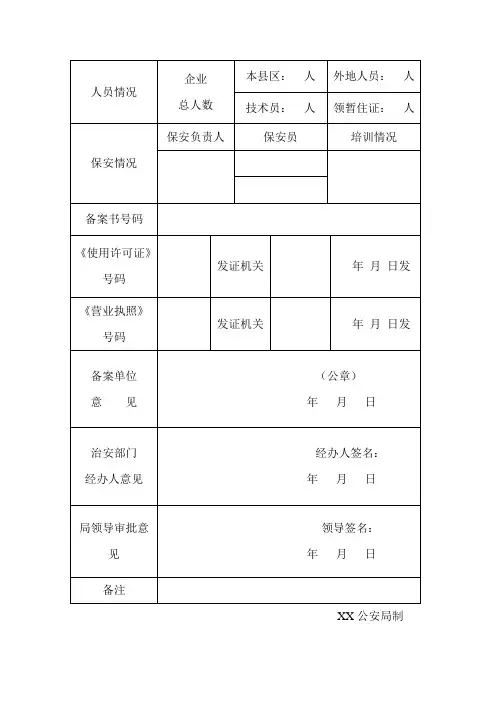 危险化学品备案登记表