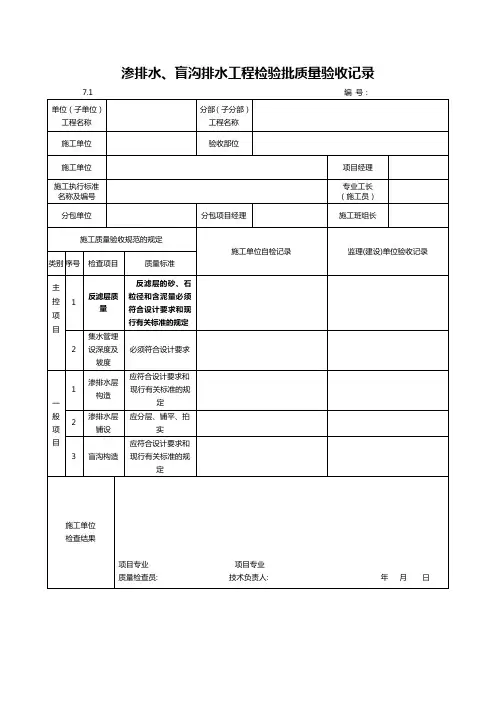 渗排水、盲沟排水工程检验批质量验收记录表