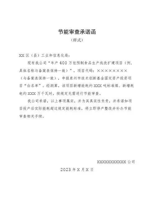 节能审查承诺函