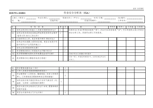 JSA作业安全分析表格