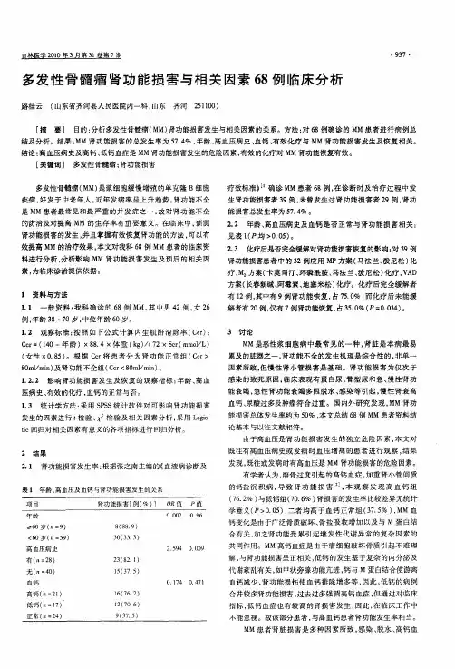 多发性骨髓瘤肾功能损害与相关因素68例临床分析