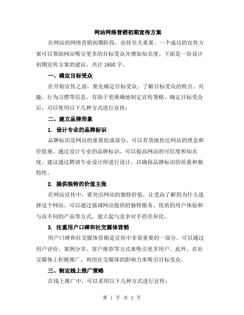 网站网络营销初期宣传方案