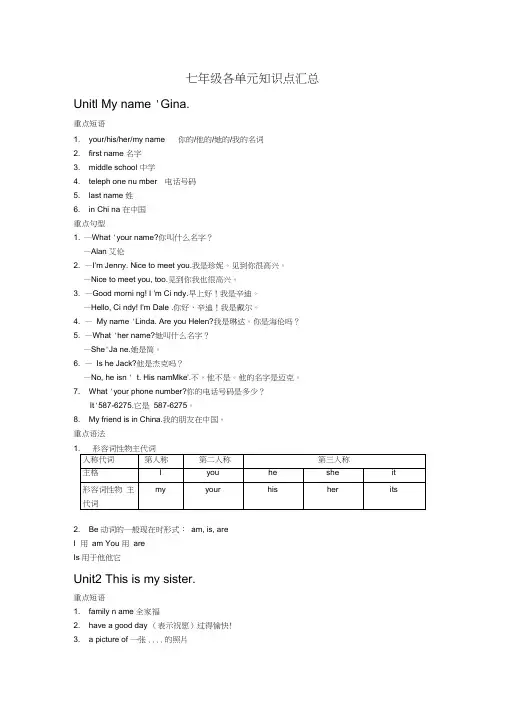 (word完整版)人教版英语七年级上册所有单元知识点总结(2),推荐文档
