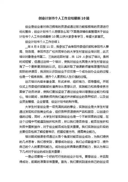 创业计划书个人工作总结最新10篇
