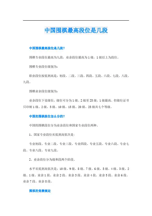 中国围棋最高段位是几段