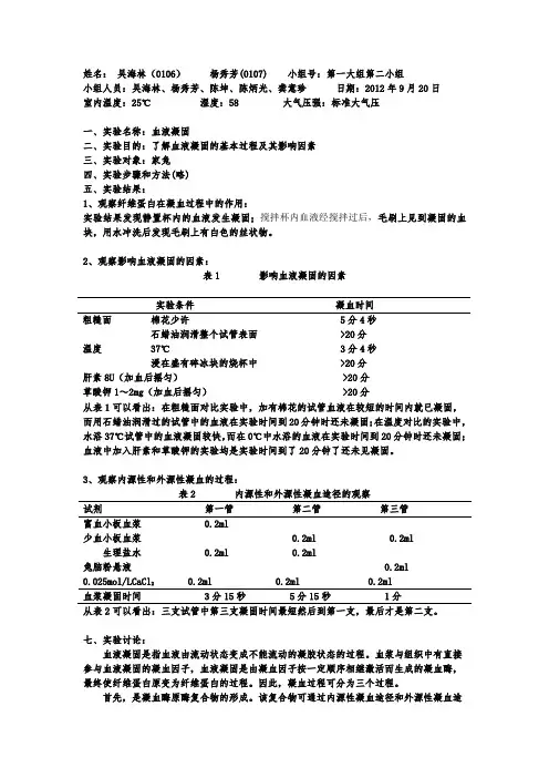 血液凝固实验