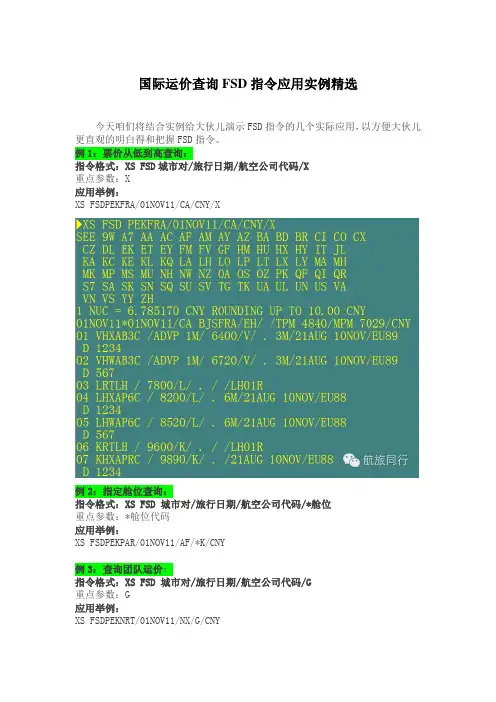 国际运价查询FSD指令应用实例精选
