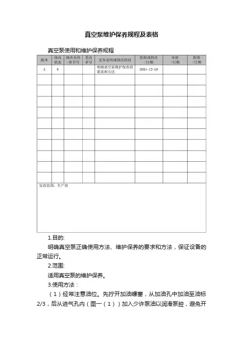 真空泵维护保养规程及表格