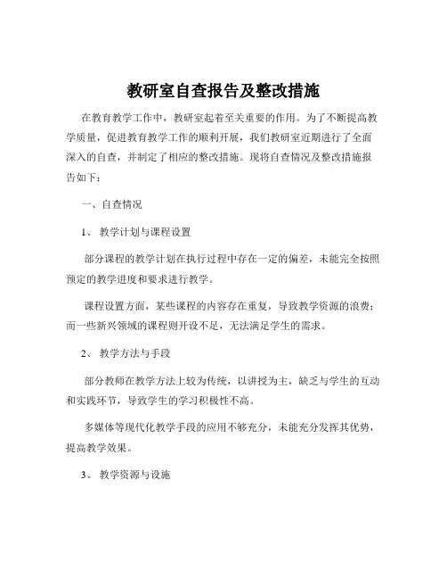 教研室自查报告及整改措施