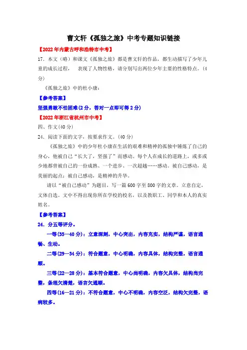 曹文轩《孤独之旅》中考专题知识链接