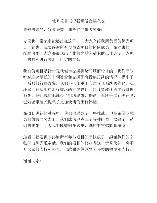 优秀项目书记报道发言稿范文