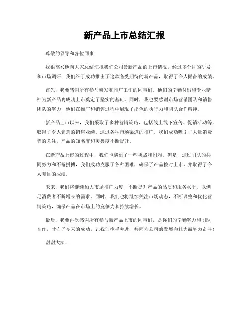 新产品上市总结汇报