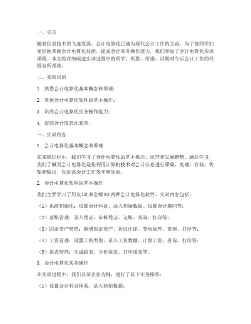 会计电算化实训课报告书