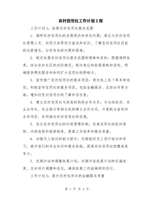 农村信用社工作计划2则