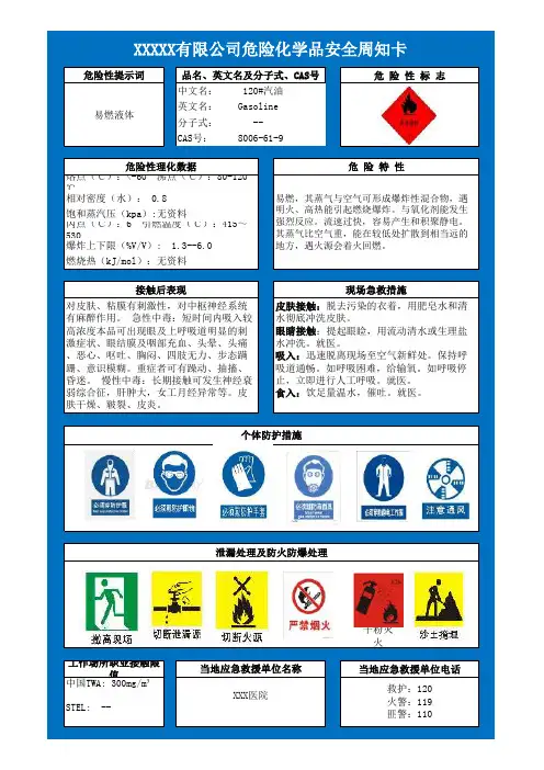 安全周知卡-120#汽油
