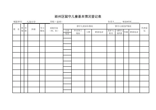 颍州区留守儿童基本情况登记表    五(1)班